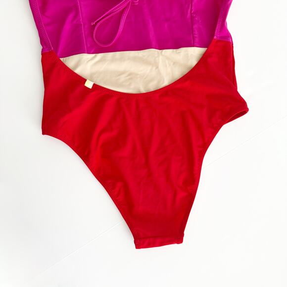 [Summersalt] The Swan Dive Colorblock Hibiscus Lava Pink One Piece Swimsuit Sz 8 - Picture 7 of 11